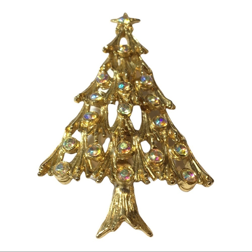 Avante Beautiful Vintage Christmas Tree with gold tone and colorful stones